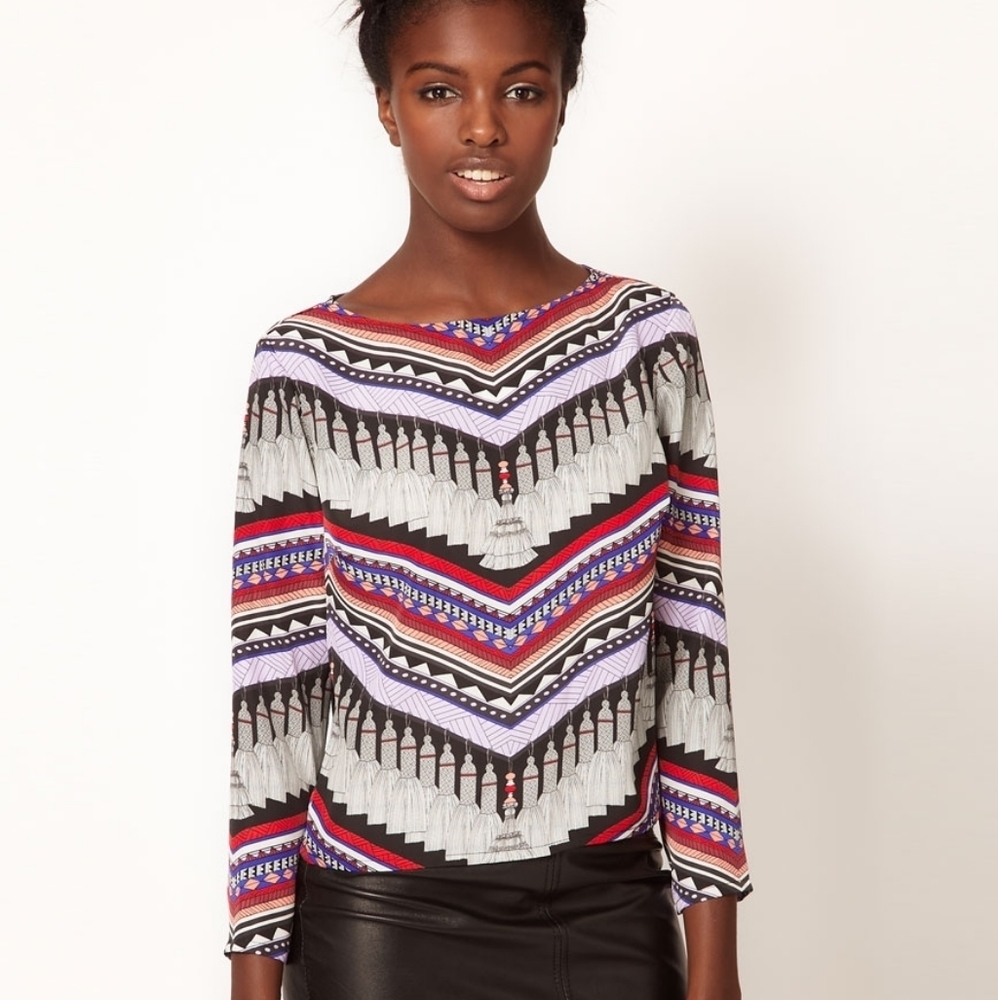 Mara Hoffman open back tassel print silk top Size Small
